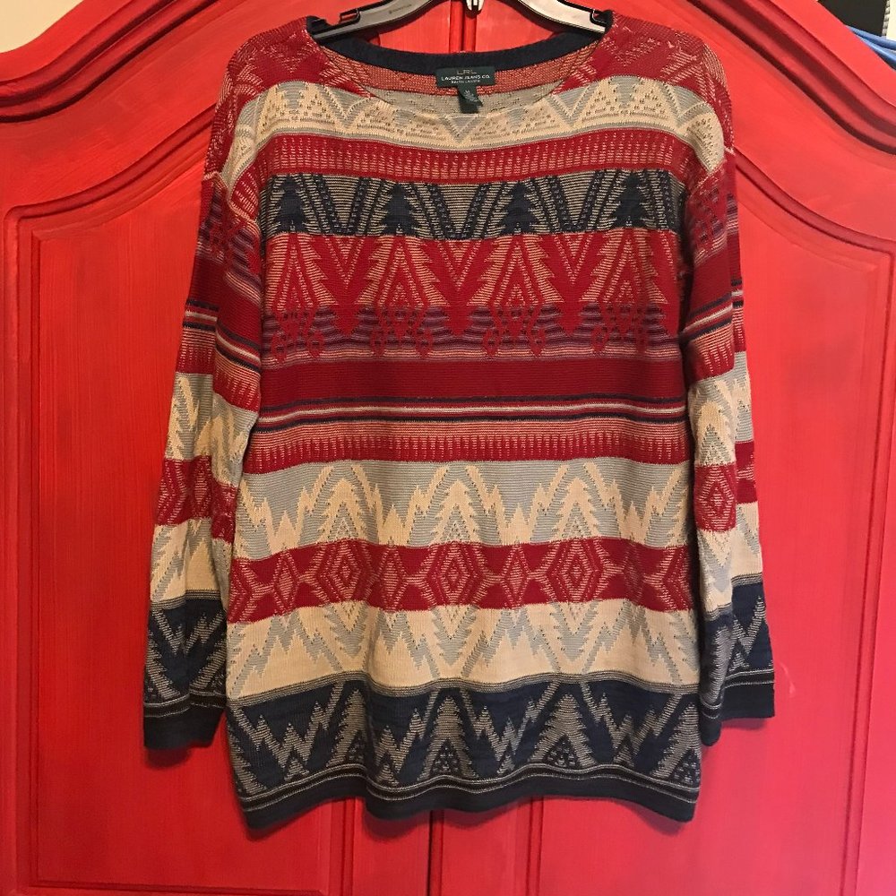 Ralph Lauren Jeans Co womens sweater size M medium Blue Red Tan